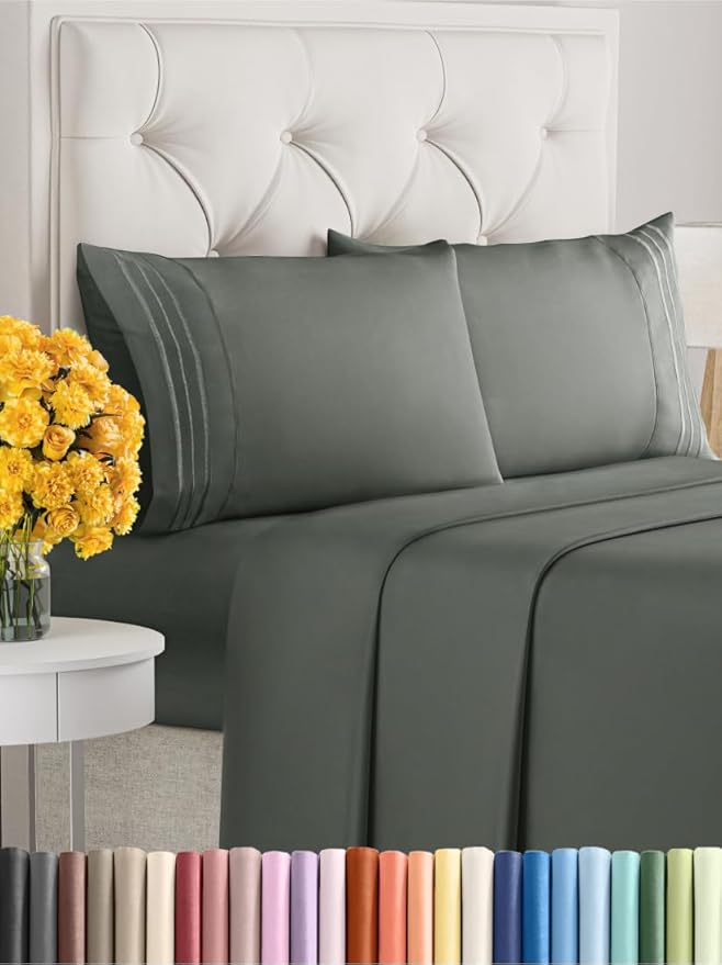 Queen Size 4 Piece Sheet Set - Extra Soft, Breathable & Cooling - Hotel Luxury Durable Bed Sheets - Deep Pockets, Easy-Fit & Wrinkle-Free - Gunmetal Grey Oeko-Tex