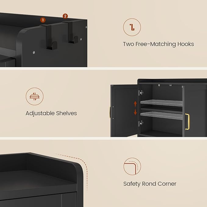 Over The Toilet Storage Cabinet with Pulley Small Bathroom Storage Cabinet, Space Saver W/Adjustable Shelf & Open Shelf for Bathroom, Restroom, Laundry (Black)