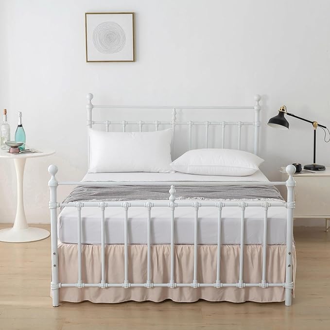 Bed Skirt Queen Size Ruffled Bed Skirt with Split Corners, 12 Inch Drop Dust Ruffle Bed Skirt with Platform, Cream, Queen- 12" Drop