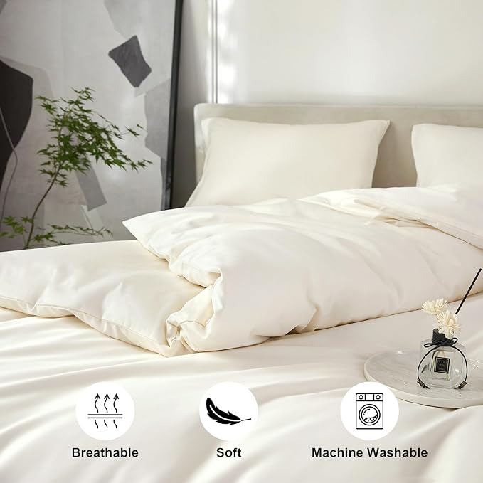 Duvet Cover Queen Size 100% Egyptian Cotton Duvet Cover Set,1600 Thread Count Feel Super Soft Comfortable Chic Lightweight 3 PCs Home Bedding Set (Cream White, 90''x90''