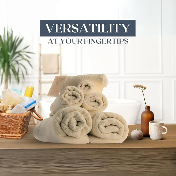 Egyptian Cotton Bathroom Towel Set - 6 Piece | Ultra Soft 100% 600 GSM Towels | 2 Bath, 2 Hand, 2 Washcloths | Quick Dry, Durable for Home, Spa, Gym | Premium Large Towel Set (Off White)