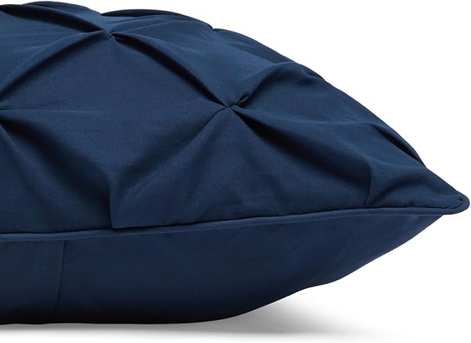 Amazon Basics Soft, Warm Down Alternative Queen Size Comforter Set, All-Season 3-Piece Bedding with Breathable Microfiber, Pinch Pleat Design, Full/Queen, Navy Blue