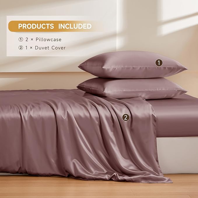 THXSILK 100% Pure Mulberry Silk Duvet Cover Set 3 Piece, 6A+ Grade Luxury Soft Bedding Silk Sheets for Hair and Skin, 1 Pcs Duvet/Quilt/Comforter Cover with 2 Zippered Pillowcases (Purple, King)