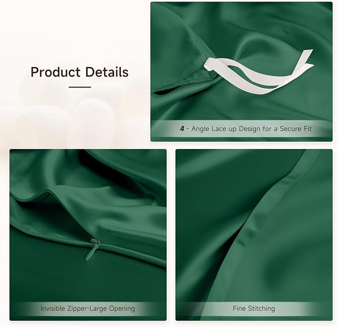 THXSILK 100% Pure Mulberry Silk Duvet Cover Set 3 Piece, 6A+ Grade Luxury Soft Bedding Silk Sheets for Hair and Skin, 1 Pcs Quilt/Comforter Cover with 2 Zippered Pillowcases (Emerald Green, Queen)