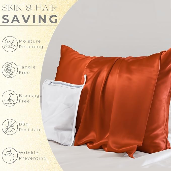 PROMEED Mulberry Silk Pillowcases Set of 2, Both Sides 100% 23 Momme Real Silk Pillow Case Standard Size 2 Pack, Natural Silk Pillow Cover for Sensitive Skin (Standard 20"x26", Dusk)