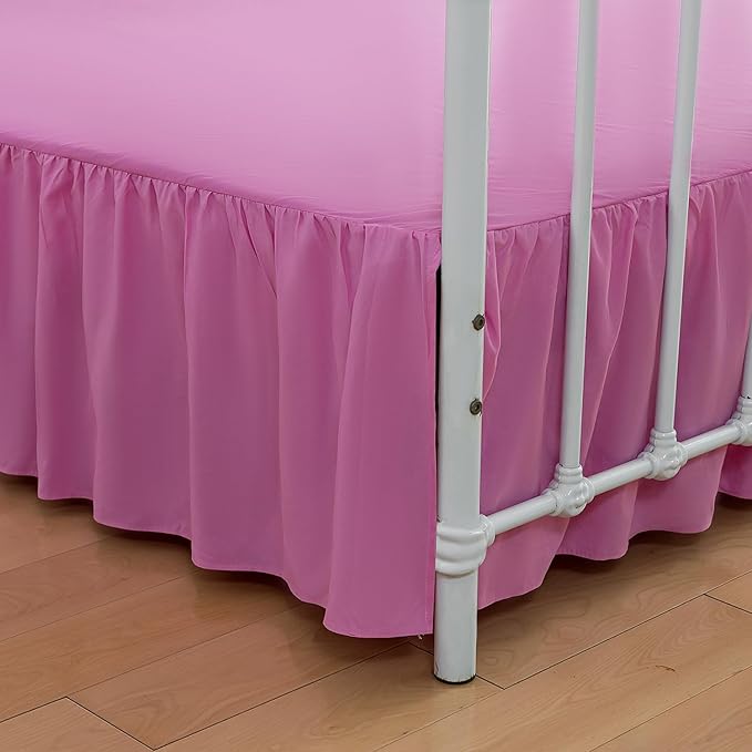Bed Skirt King Size Ruffled Bed Skirts with Split Corners,14 Inch Drop Dust Ruffle Bed Skirt with Platform, 14 Inch Drop, Pink