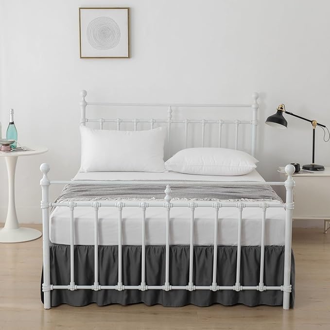 Bed Skirt Ruffled Bed Skirt with Split Corners, 18 Inch Drop Dust Ruffle Bed Skirt with Platform, Dark Grey, 18" King