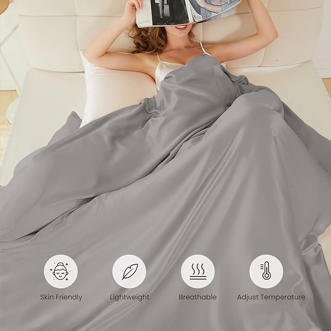THXSILK 100% Pure Mulberry Silk Duvet Cover Set 3 Piece, 6A+ Grade Luxury Soft Bedding Silk Sheets for Hair and Skin, 1 Pcs Duvet/Quilt/Comforter Cover with 2 Zippered Pillowcases (Grey, Cal. King)