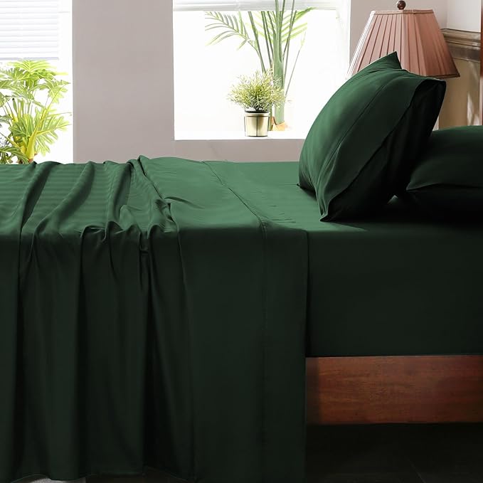 Extra Deep Pocket California King Sheets 18-24 Inch 1000 Thread Count 100% Egyptian Cotton Sateen Weave Soft Breathable 4 Pieces（California King,Forest Green）