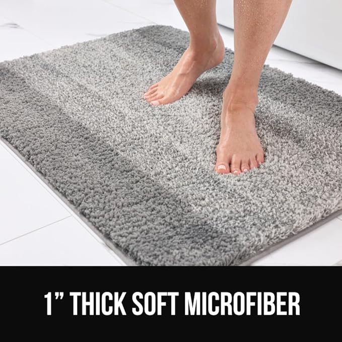 GORILLA GRIP Ultra Soft Plush Bathroom Rugs with Textured Rubber Backing, 40 x 24 Absorbent Quick Dry Bath Mat, Machine Washable Shower Mats, Home Décor Accessories Bathmat Rug Essentials, Grey