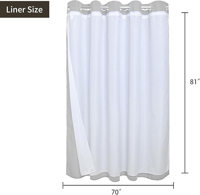River Dream 86" Extra Long No Hooks Shower Curtain with Snap in Liner, Waffle Weave Cotton Blend,Hotel Quality,Black,71Wx86L