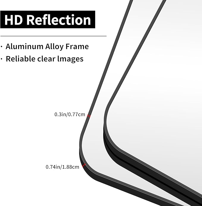 Bathroom Mirror, 48 x 24 inch Black Rectangle Wall Mirror, Metal Framed Rectangular Vanity Mirror, Rounded Corner Wall Mounted Mirror for Modern Bedroom Living Room Horizontal/Vertical