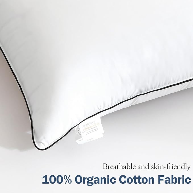 BPC Goose Feather Down Pillows Queen Size Set of 2, Luxury Hotel Collection Bed Pillows for Sleeping, 100% Organic Cotton Cover, Fluffy and Soft Support Surround Fill Polyester, Medium Firm, 20"x30"