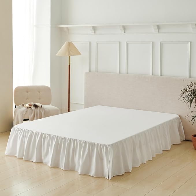 Bed Skirt Full Size Ruffled Bed Skirt with Split Corners, Full Bed Skirts 16 Inch Drop with Platform, White, 16'' Full