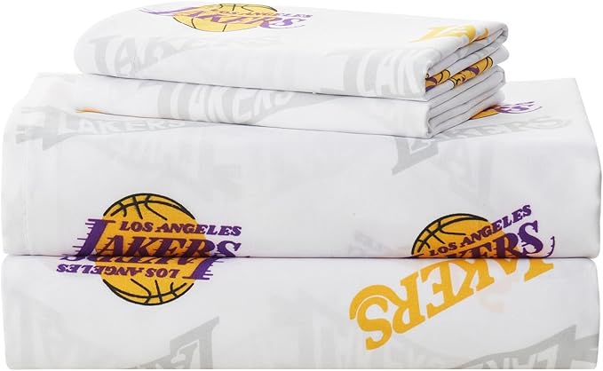 NORTHWEST Officially Licensed Los Angeles Lakers NBA Full Size Sheet Set – Soft Team Logo Bedding for Dorms, Bedrooms, Fan Caves & Game Day Style
