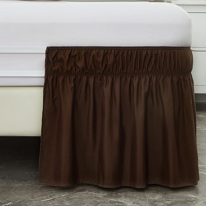 MEILA Bed Skirt Three Fabric Sides Elastic Wrap Around Dust Ruffled Solid Bed Skirts Easy On/Easy Off 16 Inch Tailored Drop, Chocolate, Queen/King