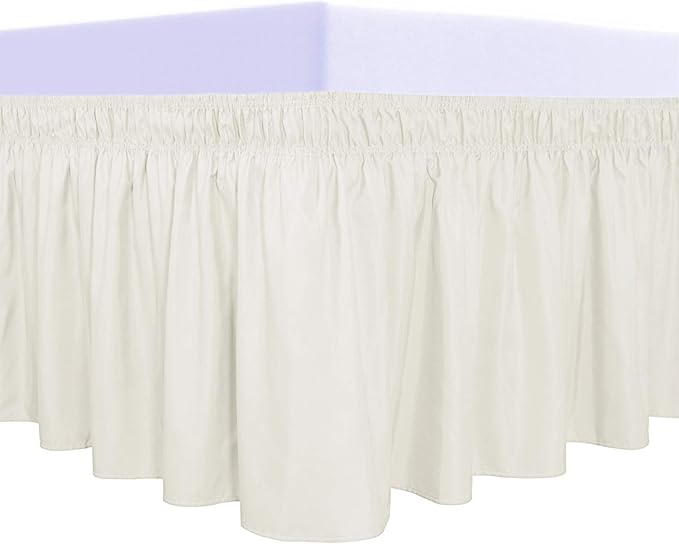 PureFit Wrap Around Ruffled Bed Skirt with Adjustable Elastic Belt - 18 Inch Drop Easy to Put On, Wrinkle Free Bedskirt Dust Ruffles, Bed Frame Cover for Queen, King and C-King Size Beds, Ivory