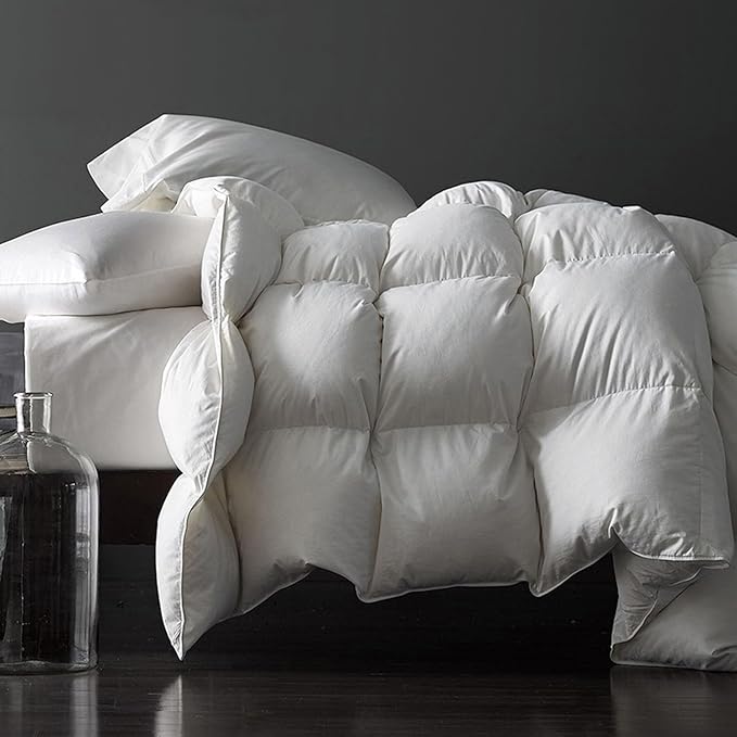 Royoliving Premium Feathers Down Duvet Insert Comforter California King Size All Season Medium Warmth White 100% Cotton Cover with Corner Tabs (108x98, 67 oz)