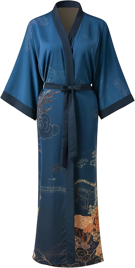 Ledamon Women's Kimono Long Robe - Classic Floral Bathrobe Nightgown