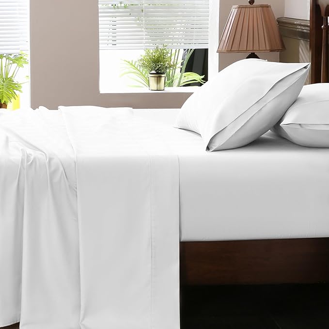 Extra Deep Pocket King Sheets 18-24 Inch 1000 Thread Count 100% Egyptian Cotton Sateen Weave Soft Breathable 4 Pieces（King，White）