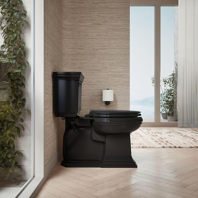 KOHLER 4636-RL-7 Cachet ReadyLatch Elongated Toilet Seat Slow Close, Soft Close Toilet Seat Quiet Lid, Contoured Grip-Tight Bumpers Installation Hardware, Apartment Essentials, Black