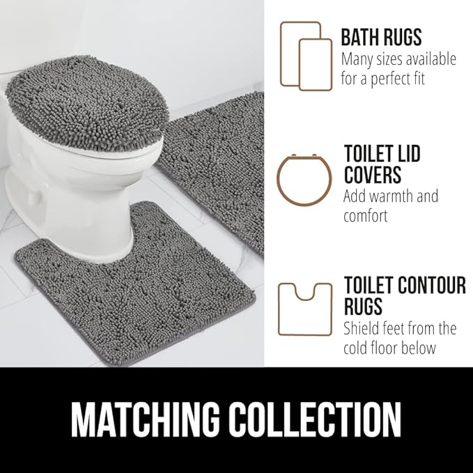 GORILLA GRIP Bath Rug Mat 70x24, Thick Soft Absorbent Chenille, Quick Dry Microfiber Mats, Rubber Backing Washable Shower Floor Rugs, Bathmat Runner, US Designed Bathroom Home Decor Accessories Grey