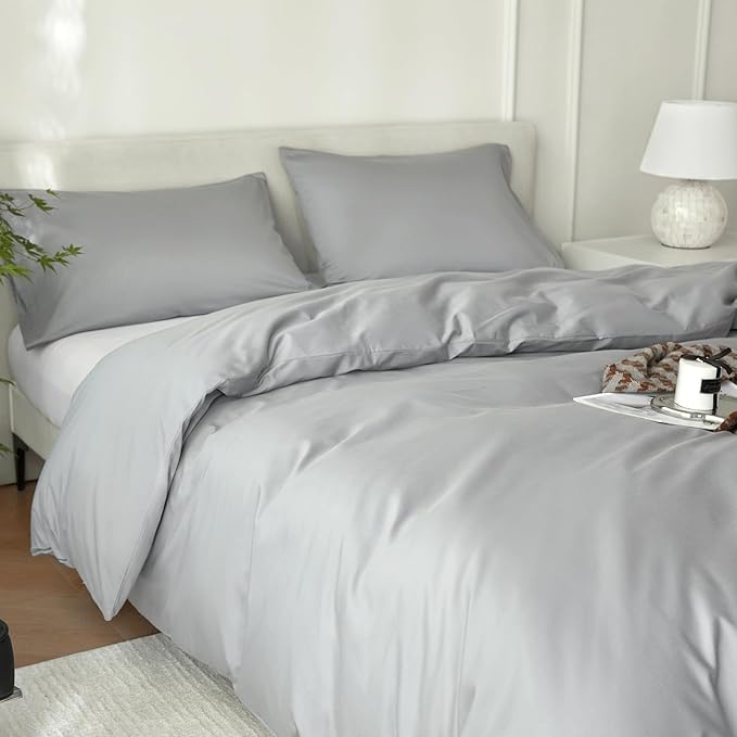 Full Size Cotton Duvet Cover Set 3 Piece-100% Egyptian Cotton Duvet Cover Set,1600Thread Count -Hotel Luxury Bedding，Ultra Soft & Breathable, Wrinkle-Free(Grey, 80x90 inches)