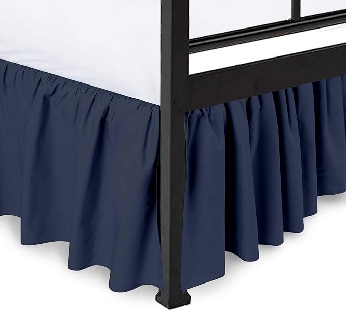 Ruffled Bed Skirt with Split Corners, Navy Blue, King 14 Inch Drop Bedskirt, Hotel Quality Brushed Microfiber Wrinkle Free Dust Ruffle Bed Skirt King Size