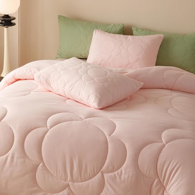 KAREVER Pink Flower Comforter King Pink Sunflower Print Bed King Comforter Set 3 Pieces Dark Pink Floral Comforter Set for Women Girls Bedroom Decor All Season Hotel Quality Comforter Set