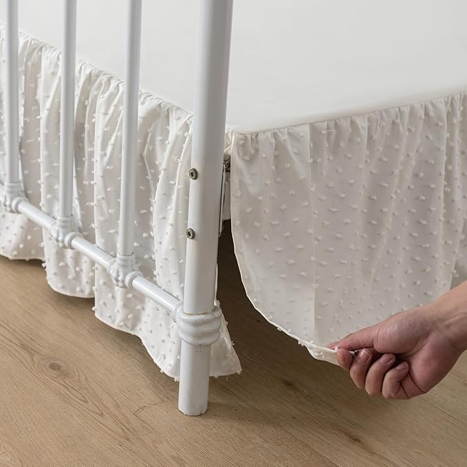 Tufted Dot Bed Skirt King Size Ruffled Bed Skirt with Split Corners, 18 Inch Drop Dust Ruffle Bed Skirts with Platform, Ivory