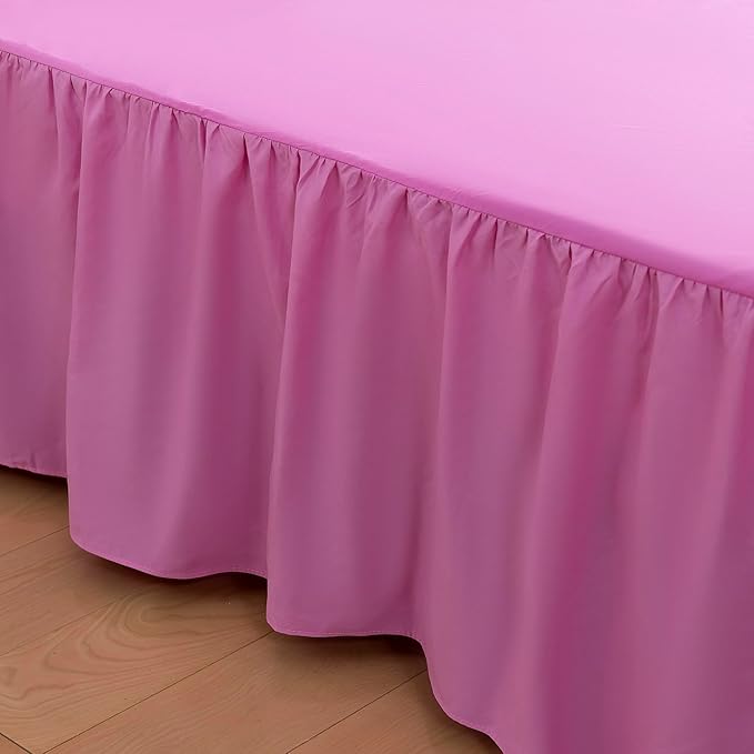 Bed Skirt King Size Ruffled Bed Skirts with Split Corners,14 Inch Drop Dust Ruffle Bed Skirt with Platform, 14 Inch Drop, Pink