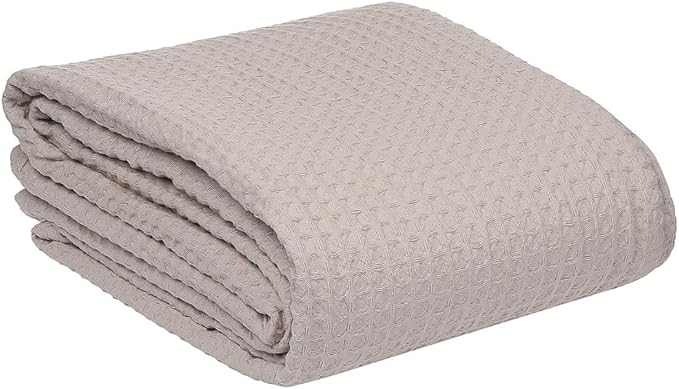 HILLFAIR 100% Combed Cotton Blanket–102x108 Inch California King Size Bed Blankets– Warm Soft All Season Breathable Blankets– Extra Large Oversized California King Blanket- Khaki King Cotton Blankets