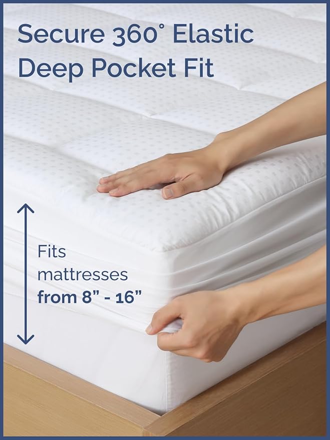 Mattress Pad Twin XL Size – Quilted Fitted Mattress Protector – Cotton Pillow Top Cover w/ 8-16" Deep Pockets – Thick & Plush – Cooling, Breathable and Noiseless – Machine Washable – 39 x 80 (White)