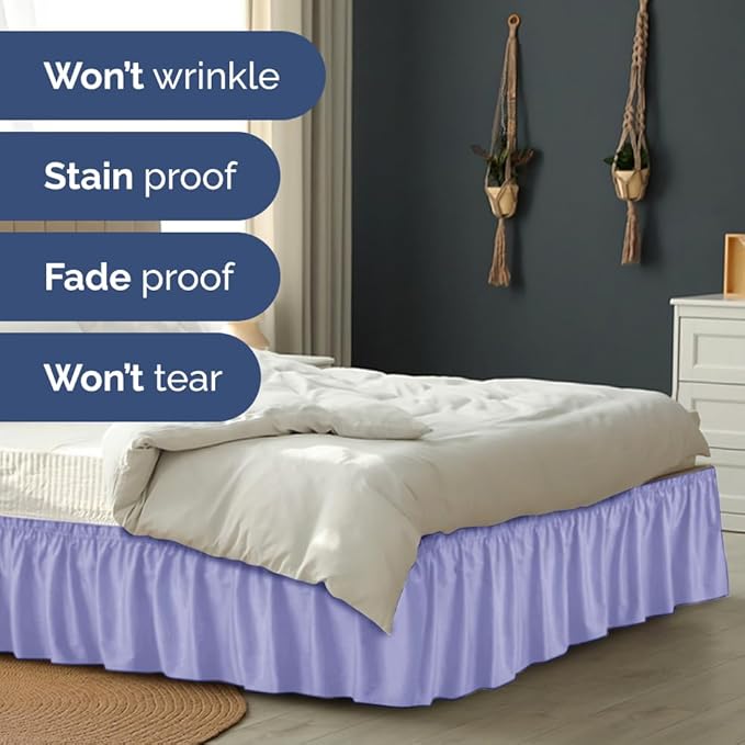 Wrap Around Dust Ruffle Bed Skirt - Lavender - for Full Size Beds with 24 Inch Drop - Easy Fit Elastic Strap - Adjustable Pleated Bedskirt w/Brushed Fabric Wrinkle Free - for Women, Men, Kids & Teens