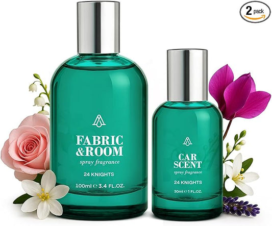 AromaPlan Natural Room Spray & Car Fragrance Kit, 24 Knights- Concentrated, Non-Toxic, Odor Eliminator & Long Lasting- Room Spray Air Freshener- Home, Car- 5 Star Hotel Scent Fragrance (100&30 ml)