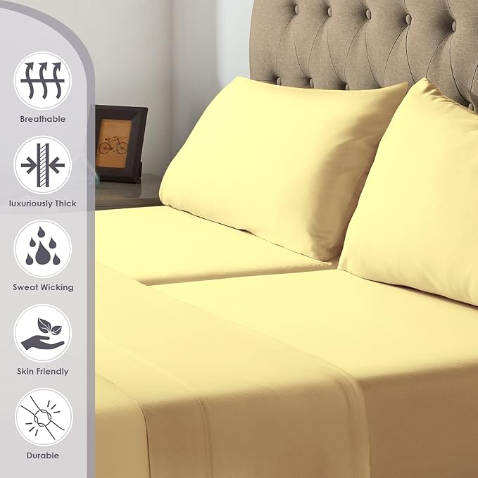 Pizuna Pure 100% Cotton Split King Sheet Set Mellow Yellow, 800 Thread Count 100% Long Staple Cotton Split King Sheets for Adjustable Bed, 15" Deep Pocket Sheets (Combed Cotton Bed Sheets)