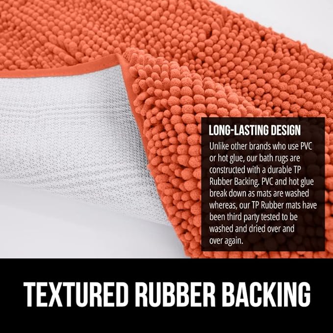 GORILLA GRIP Bathroom Rug Sets, Soft Chenille 2 Piece Area Rugs Set, Toilet Base Mat and 30x20 Carpet, Absorbent Microfiber Washable Mats Dry Quickly, Home Décor and Bath Room Accessories, Coral