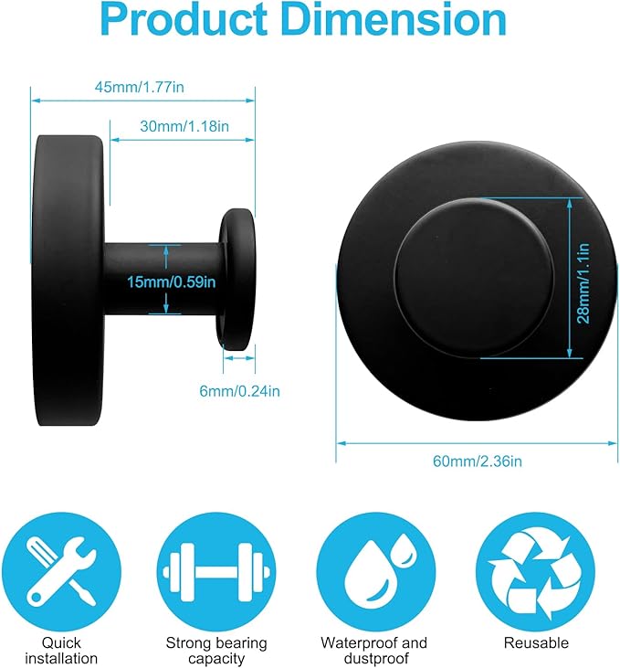 2 Pack Suction Cup Hooks for Shower, Suction Cup Towel Hooks for Bathrooms,Adhesive Wall Hook, SUS304 Waterproof Stainless Steel Hooks for Bathroom, Bedroom, Kitchen, Hotel and Office