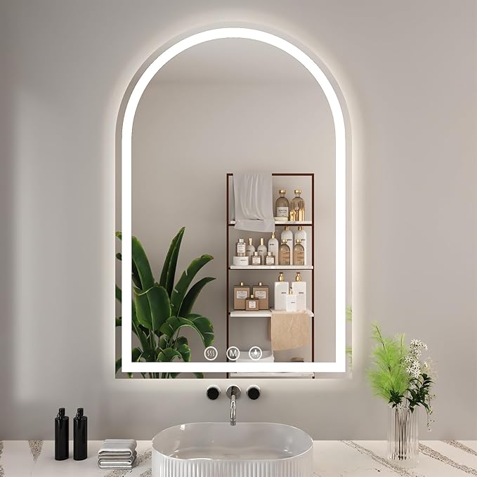 LED Bathroom Mirrors with Lights 24"x36" Arched Mirror for Wall,Led Vanity Mirror, Anti-Fog,LED Mirrors with Front Light and Backlit, Anti-Fog, Dimmable, 3 Color, Shatterproof, Touch Sensor