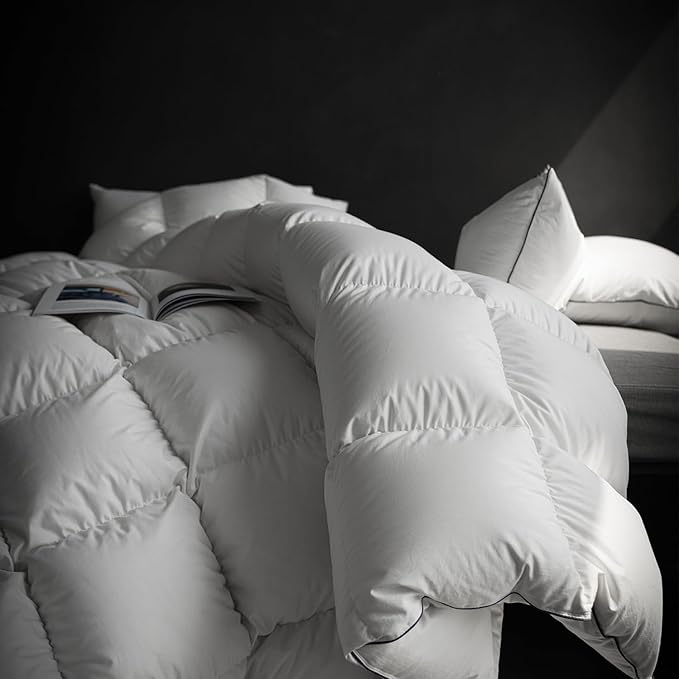 Luxury Down Fiber Comforter Oversized King Size - High Fill Power Medium Warmth for All Season Duvet Insert - Light Weight, Lvory White (120" x 98")