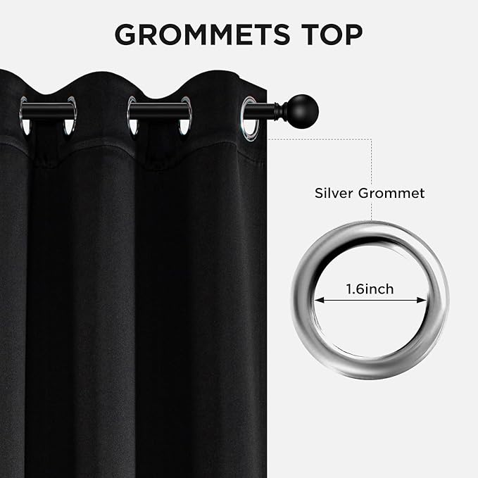 Joydeco Blackout Curtains 72 Inch Length 2 Panels Set, Thermal Insulated Long Curtains& Drapes 2 Burg, Room Darkening Grommet Drapes for Living Room Bedroom Window (W52 x L72 Inch, Black)