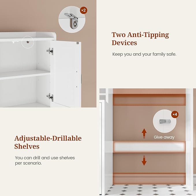 Over The Toilet Storage Cabinet with Pulley, Bathroom Cabinet, Space Saver W/Adjustable Shelf Rack for Bathroom, Restroom, Laundry (White-Type B)