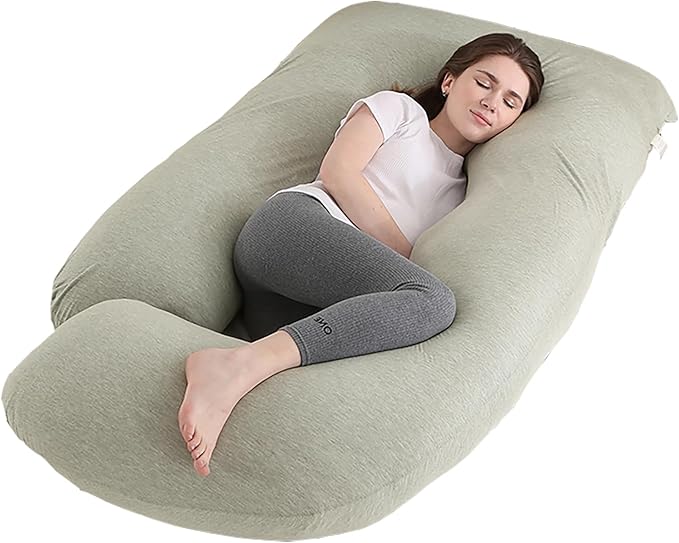 Pregnancy Pillow J-Shaped Full Body Pillow, 59 inch Cool Fabric Easy to Remove and Wash, Support Pregnant Women's Backs Legs and HIPS, Improve Sleep,Pregnancy Pillow for Women ，Pea Green