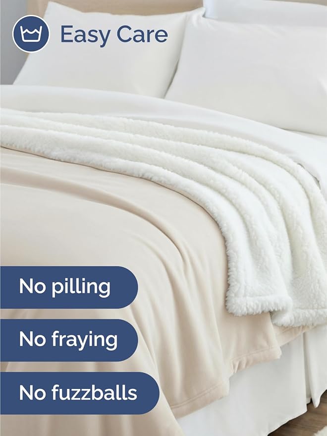 Sherpa Fleece Blanket Twin Size - Reversible Sherpa Fleece Twin Blanket - Super Soft Double Sided for Bed, Sofa, Couch - Thick, Warm, Fuzzy and Plush - Luxurious Bedding for Winter - Ivory, 60" x 80"