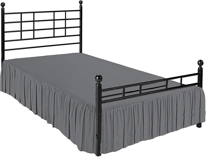 Ruffled Bed Skirt with Split Corners, Dark Grey, Queen 16 Inch Drop Bedskirt, Hotel Quality Brushed Microfiber Wrinkle Free Dust Ruffle Bed Skirt Queen Size