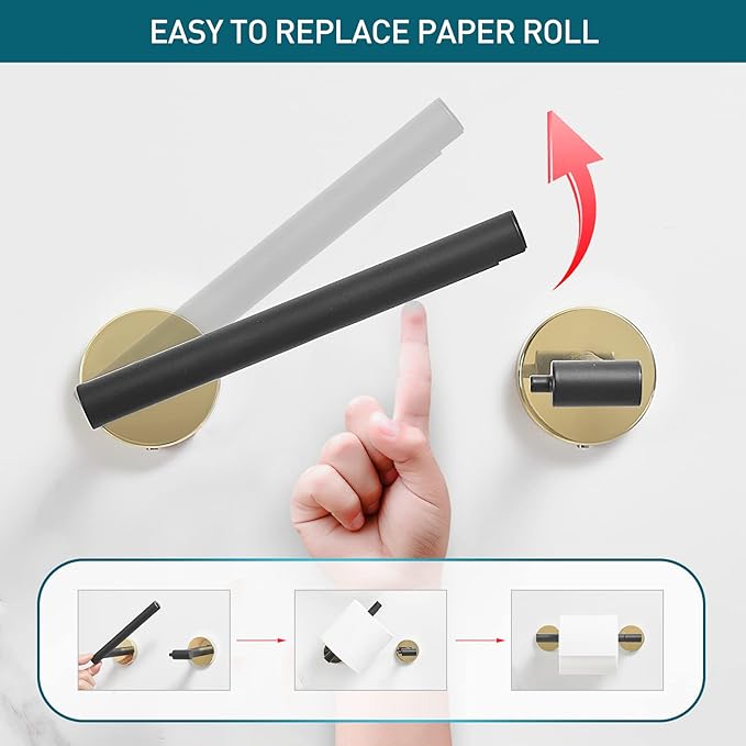 Toilet Paper Holder Matte Black and Gold, Metal Bathroom Rotating Paper Roll on Wall Mounted with Lock, SUS 304 Stainless Steel Mix Color Toilet TP Large Mega Roll Holder Classic