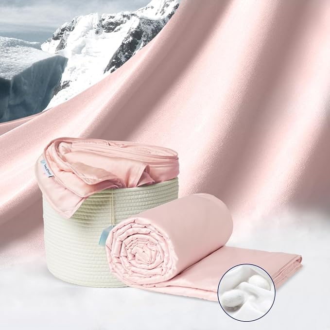 Vesta Silk-Filled Summer Lightweight Comforter, Washable Cooling Blanket for Hot Sleepers, Long Staple Mulberry Silk, Moisture & Thermal Control (King, Heavenly Pink)
