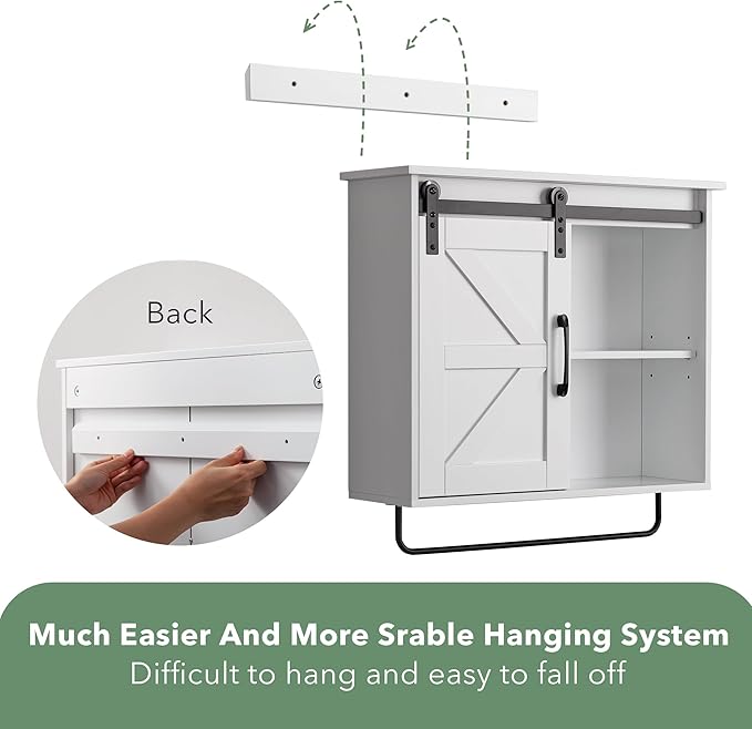 Bathroom Wall Cabinet Over Toilet Sliding Door 23x19 Inch Farmhouse Medicine Cabinet with Towel Bar Motion Sensor Light Adjustable Shelves White Above Toilet Storage for Laundry or Kitchen
