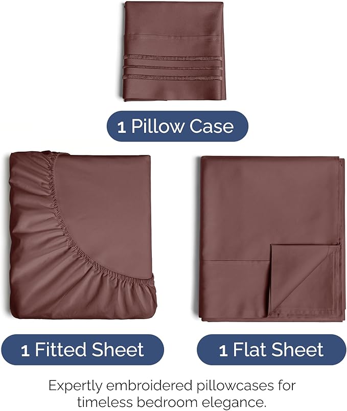 Queen Size 4 Piece Sheet Set - Extra Soft, Breathable and Cooling - Hotel Luxury Durable Bed Sheets for Women & Men - Deep Pockets, Easy-Fit & Wrinkle-Free - Dark Russet Oeko-Tex