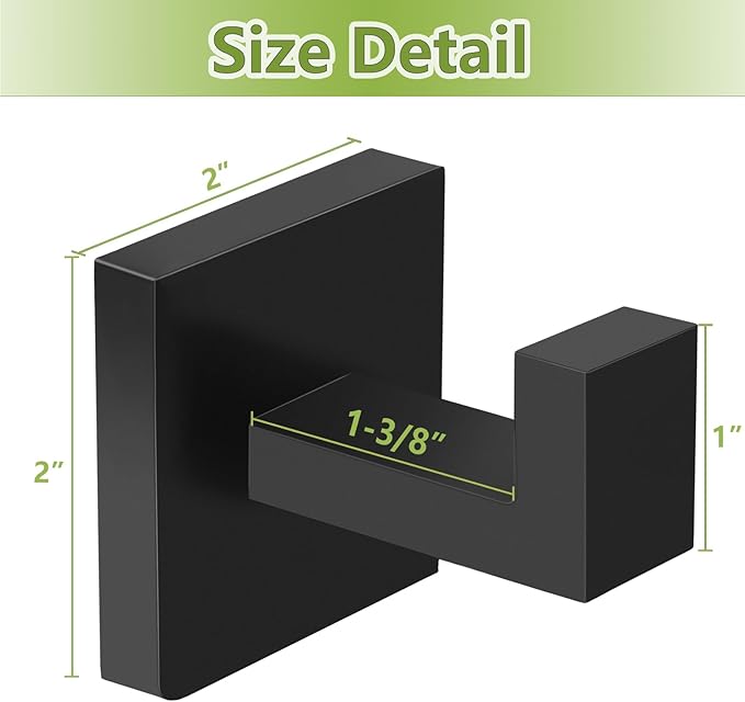 IBosins 12-Pack Bathroom Towel Hooks Hand Towel Holder Heavy Duty Stainless Steel Towel Hanger Robe Hat Coat Hooks for Wall of Livingroom Bedroom Kitchen Closet (Square Matte Black)